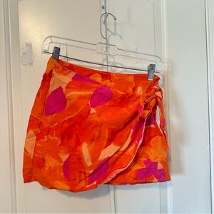 Stradivarius Orange and Pink Floral Skirt